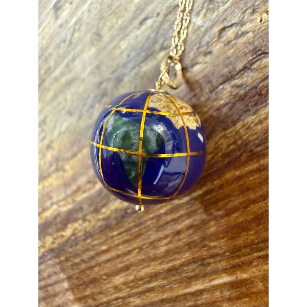 Multi Gemstone 14K Yellow Gold Globe Pendant Charm with 14k chain - Picture 3 of 8